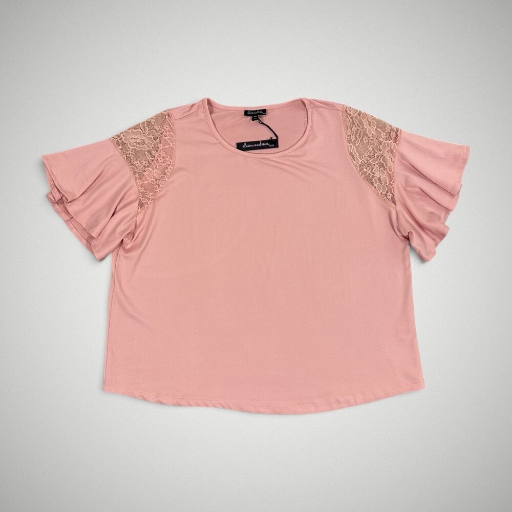NWT Alison Andrews PLUS Women's Pink Lace Flutter Sleeve Top Boho Blouse Size 3X